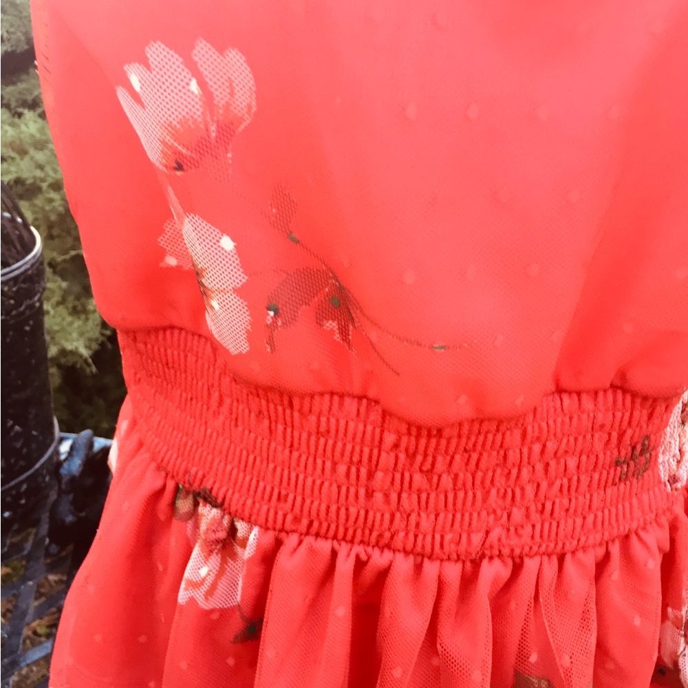 Willow Red Smocked stretchy mesh lined Peplum Tank Top - Picture 6 of 13